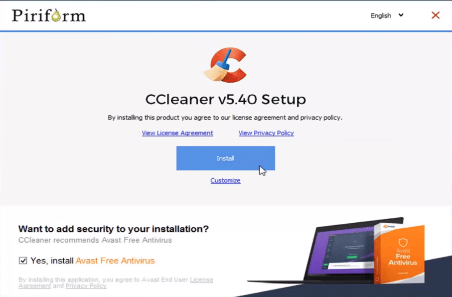 CCleaner spuštění instalace