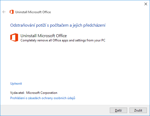Odinštalovanie zvyškových súborov Microsoft Office.