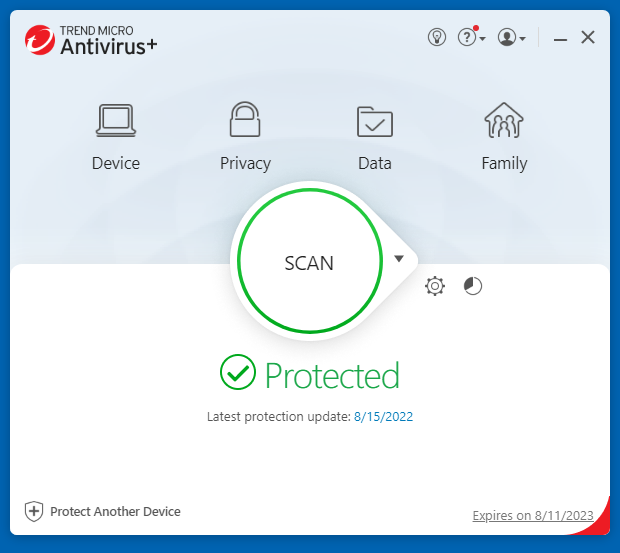 Trend Micro Antivirus+ Security obrázok z programu v popise produktu.