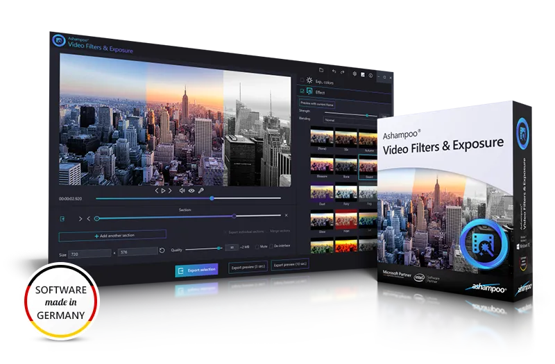 Ashampoo Video Filters and Exposure obrázok z programu v popise produktu.