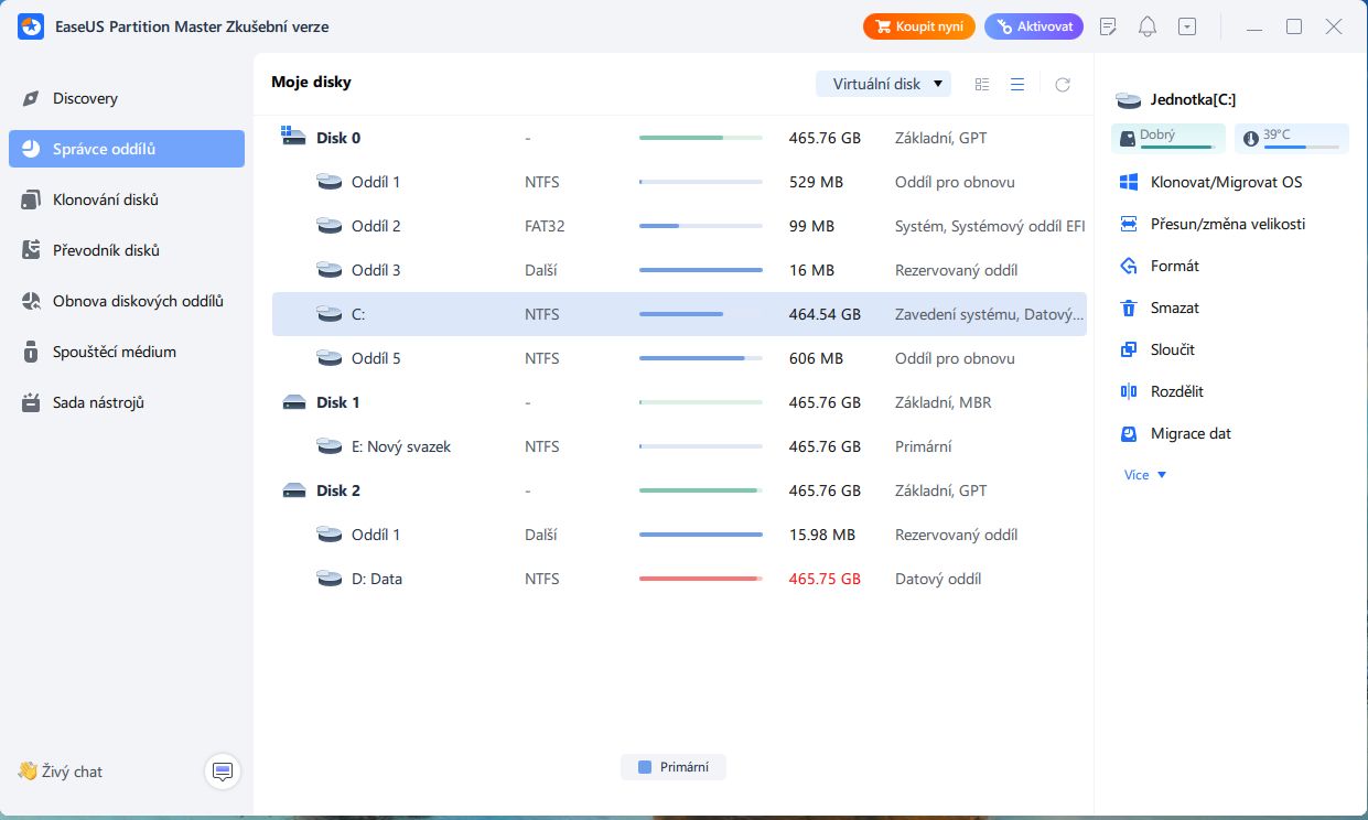 EaseUS Partition Master Professional v jazyku českom