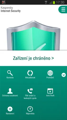 Kaspersky Internet Security pre Android obrázok z programu v popise produktu.