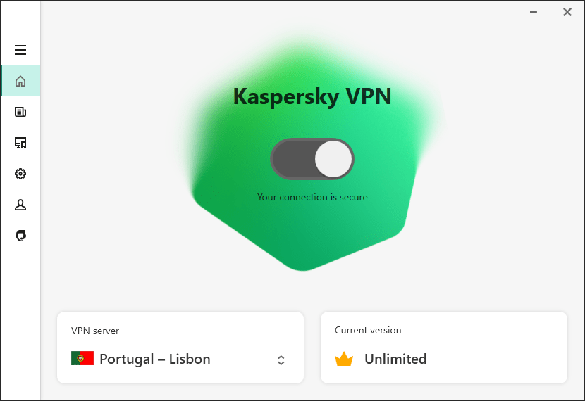 Kaspersky VPN Secure Connection obrázok z programu v popise produktu.