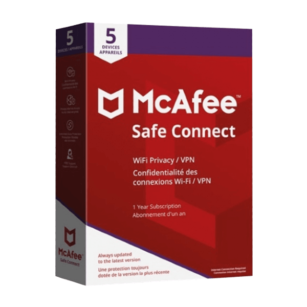 McAfee Safe Connect VPN - 5 zariadení, 1 rok