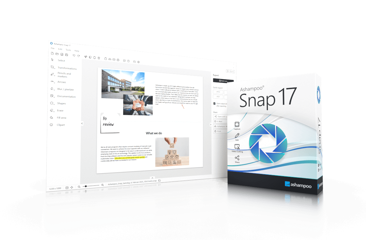 Ashampoo Snap 17 obrázok z programu v popise produktu.