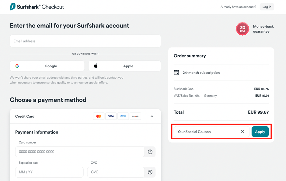 Surfshark aktivácia kupónu