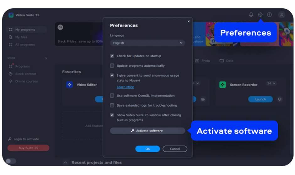 Aktivovať softvér Movavi