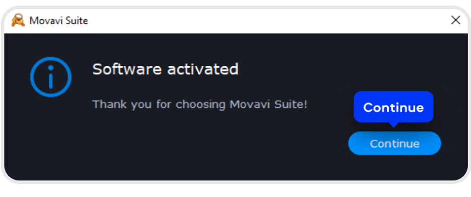 Movavi dokončenie aktivácie