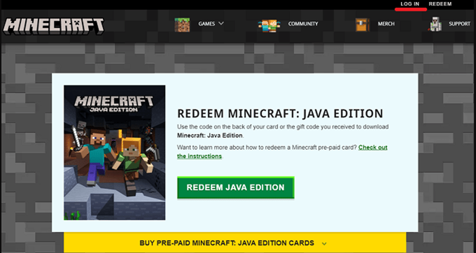 Minecraft aktivačná stránka