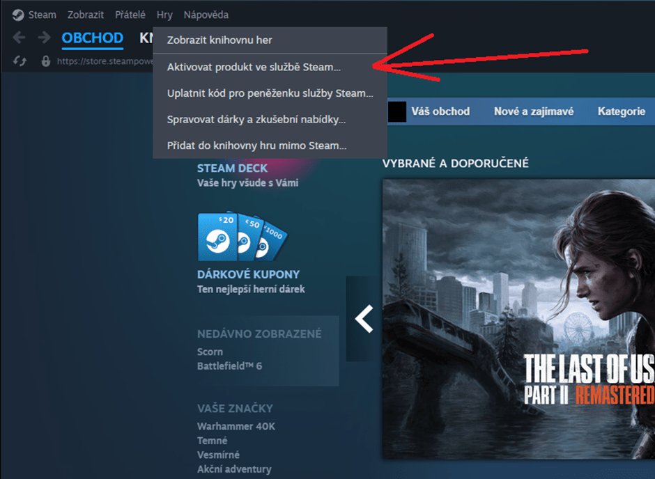 Steam aktivácia produktu